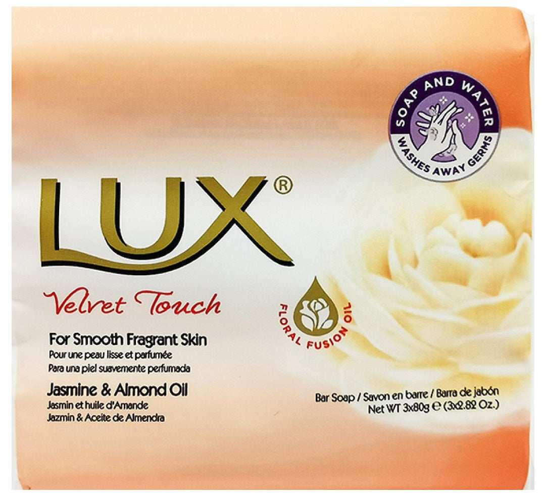 Buy Lux Velvet Touch Jasmine & Almond Oil 3 Soap Bars - Premium Quality Toiletries Online - Product Image Buy Lux Velvet Touch Jasmine & Almond Oil 3 Soap Bars - Premium Quality Toiletries Online - Product Image